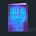 Blue Light Hanukkah Holiday Card mit Menorah Karte<br><div class="desc">Schöne Blues scheint auf dieser Happy Hanukkah Urlaubskarte zu leuchten. Unter den Menorah sind die Worte: Frieden Liebe Licht. Der innere Gruß lautet: Herzliche Wünsche an der Hanukka für den Frieden in Ihrer Zuhause, in Ihrem Herzen und in der ganzen Welt. Happy Hanukka! Fügen Sie einfach Ihren Namen unter dem...</div>