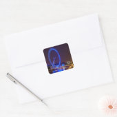 Blue Light London eye in der Nacht Quadratischer Aufkleber (Umschlag)