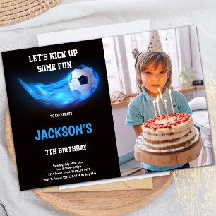 Blue Light Soccer Geburtstag Einladung mit Foto
