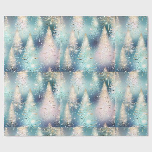 Blue Light Trees Moderne Weihnachten Geschenkpapier (Flach)