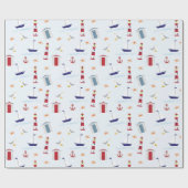 Blue Lighthouse Beach Geschenkpapier (Flach)