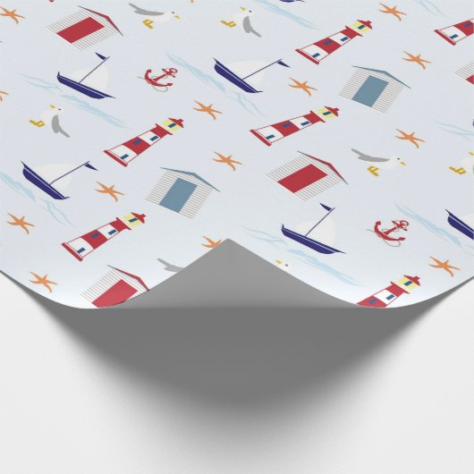Blue Lighthouse Beach Geschenkpapier (Ecke)