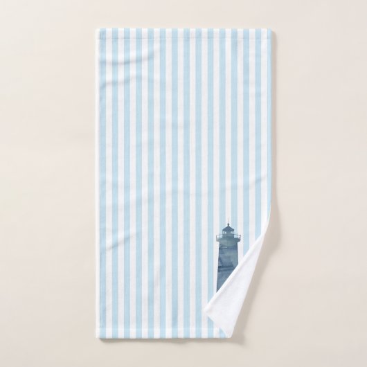 Blue Lighthouse Blue Stripe Nautical Badhandtuch Set (Handtuch)