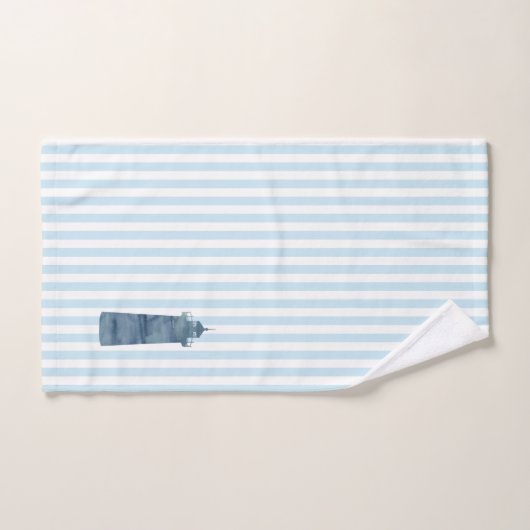 Blue Lighthouse Blue Stripe Nautical Badhandtuch Set (Handtuch)
