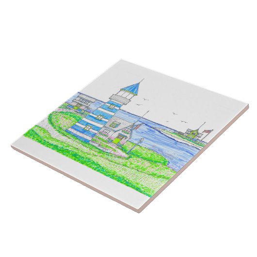 Blue Lighthouse Keramik Tile Fliese (Seite)