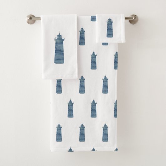 Blue Lighthouse Nautical Bath Handtuch Set (Insitu)
