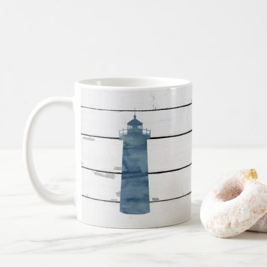 Blue Lighthouse Nautical Shiplap Rustic Kaffeetasse (Mit Donut)