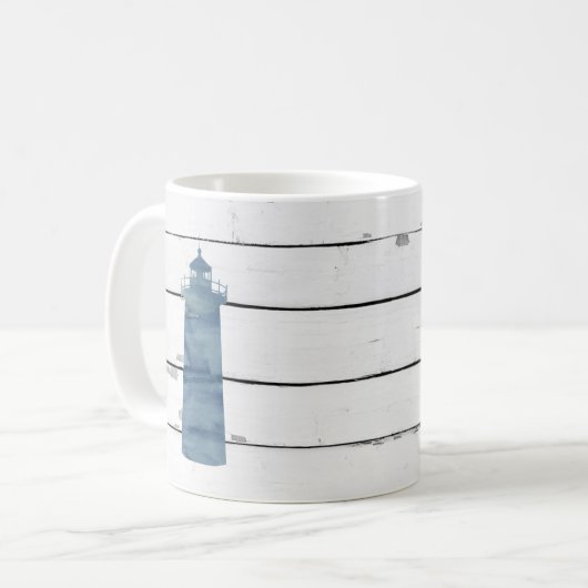 Blue Lighthouse Nautical Shiplap Rustic Kaffeetasse (Vorderseite Links)
