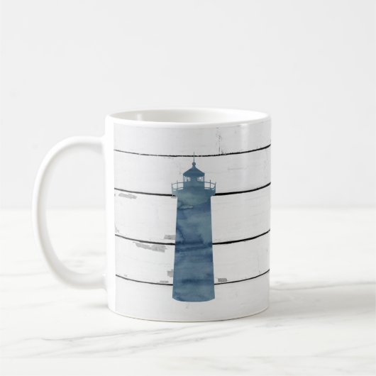 Blue Lighthouse Nautical Shiplap Rustic Kaffeetasse (Links)