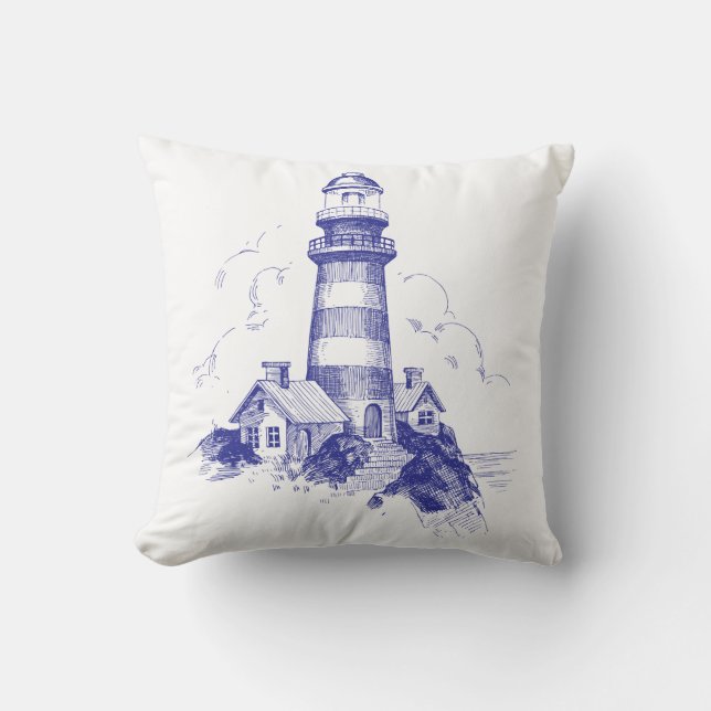 Blue Lighthouse Pillow Kissen (Vorderseite)