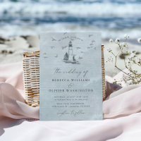 Blue Lighthouse & Seagulls Nautical Beach Wedding