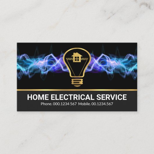 Blue Lightning Strike Gold Bulb Zuhause Electricia Visitenkarte (Vorderseite)