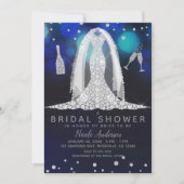 Blue Lights Diamond Wedding Dress Brautparty Einladung (Vorderseite)