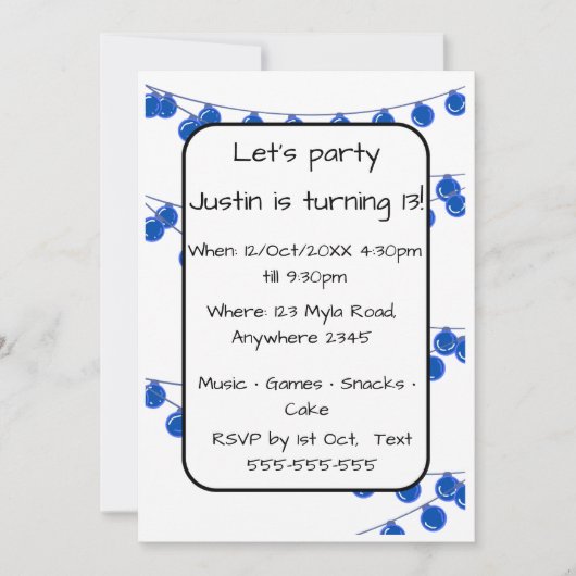 Blue Lights Teen Boy Customisable Birthday Invitat Einladung (Vorderseite)