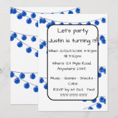 Blue Lights Teen Boy Customisable Birthday Invitat Einladung (Vorne/Hinten)