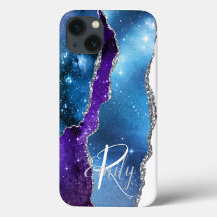 Blue Lila Agate Marble Abstrakt Name Monogram Case-Mate iPhone Hülle
