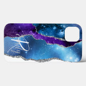 Blue Lila Agate Marble Abstrakt Name Monogram Case-Mate iPhone Hülle (Rückseite (Horizontal))