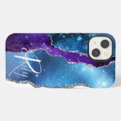 Blue Lila Agate Marble Abstrakt Name Monogram iPhone Hülle (Rückseite (Horizontal))