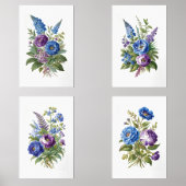 Blue Lila Antique Vintag Florals Bilderwand Sets (Vorderseite)