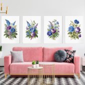 Blue Lila Antique Vintag Florals Bilderwand Sets (Wohnzimmer)