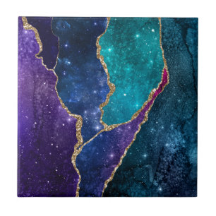 Blue Lila Aqua Gold Veins Agate Fliese