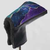 Blue Lila Aqua Gold Veins Agate Monogram Golf Headcover (3/4 Vorderseite)