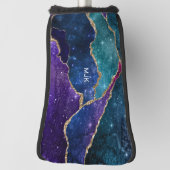Blue Lila Aqua Gold Veins Agate Monogram Golf Headcover (Rotieren 90)