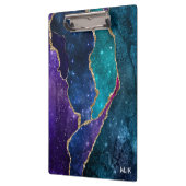 Blue Lila Aqua Gold Veins Agate Monogram Klemmbrett (Links)