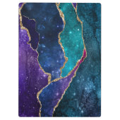 Blue Lila Aqua Gold Veins Agate Monogram Klemmbrett (Rückseite)
