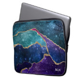 Blue Lila Aqua Gold Veins Agate Monogram Laptopschutzhülle (Vorderseite Links)