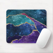 Blue Lila Aqua Gold Veins Agate Monogram Mousepad (Mit Mouse)