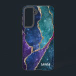 Blue Lila Aqua Gold Veins Agate Monogram Samsung Galaxy Hülle<br><div class="desc">Mit diesem schicken Design mit Ihrem Monogramm und farbenfrohen Blautönen,  lila und Aqua-Agate schützen Sie Ihr Handy stilvoll mit metallischen goldenen Folienadern und funkelnd Sternen.</div>