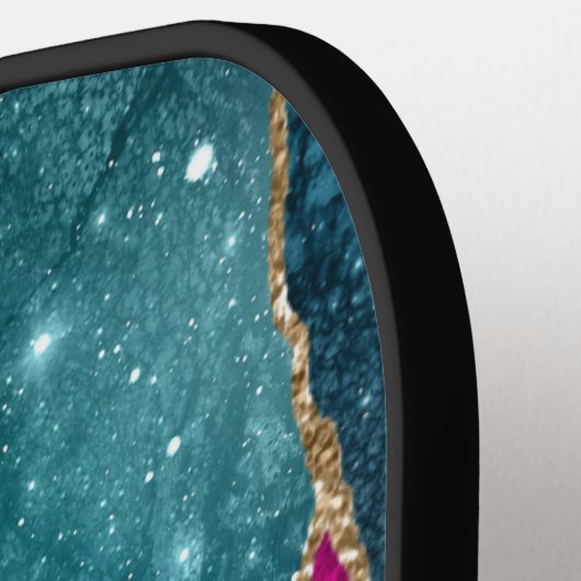 Blue Lila Aqua Gold Veins Monogram Agate Pickleball Schläger (Linke Seite)