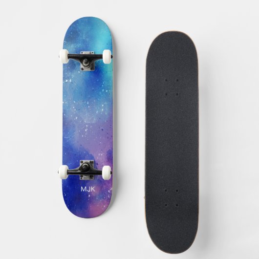 Blue Lila Aqua Monogram Skateboard (Vorderseite)