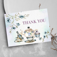 Blue lila Aquarell Blumentee Party Vielen Dank