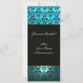 BLUE LILA BLACK DAMASK MONOGRAMM, weißer Turquase Einladung (Rückseite)