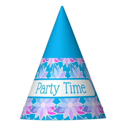 Blue Lila Blume Party Time Partyhütchen (Vorderseite)