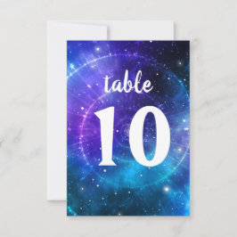 Blue Lila B'nai Mitzvah Galaxy Tischnummer Card