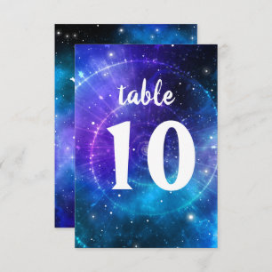 Blue Lila B'nai Mitzvah Galaxy Tischnummer Card