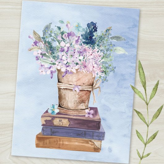 Blue Lila Books und Blume Art Postkarte