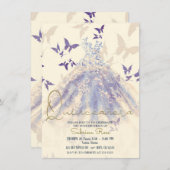 Blue Lila Butterfly Dress Quinceañera Einladung (Vorne/Hinten)