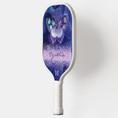 Blue Lila Butterfly und Monogram Name Pickleball Schläger (Links)