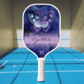 Blue Lila Butterfly und Monogram Name Pickleball Schläger