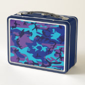 Blue & Lila Camouflage Add Name Metal Lunchbox (Rückseite)