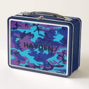 Blue & Lila Camouflage Add Name Metal Lunchbox
