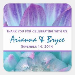Blue Lila Dahlia Blume Wedding Danke 004F Quadratischer Aufkleber