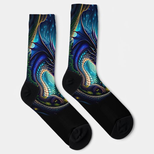 Blue Lila Fantasy Dragon auf Black Socken (Rechts)