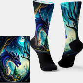 Blue Lila Fantasy Dragon auf Black Socken