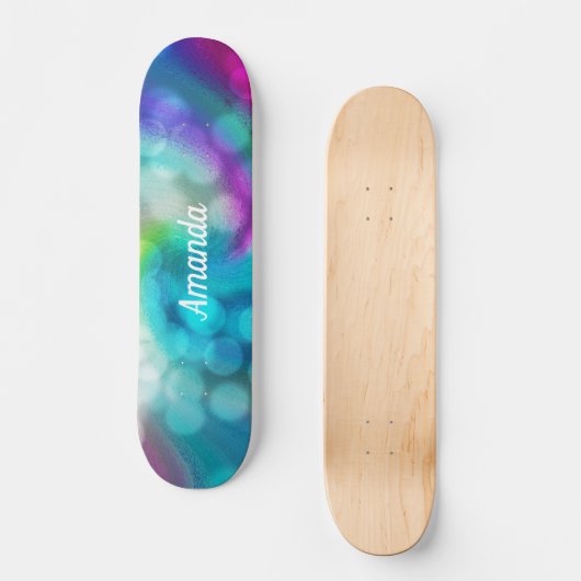 Blue Lila Fantasy Glitzern Skateboard (Vorderseite)