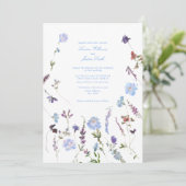 Blue Lila Floral Botanical Script Foto Hochzeit Einladung (Stehend Vorderseite)